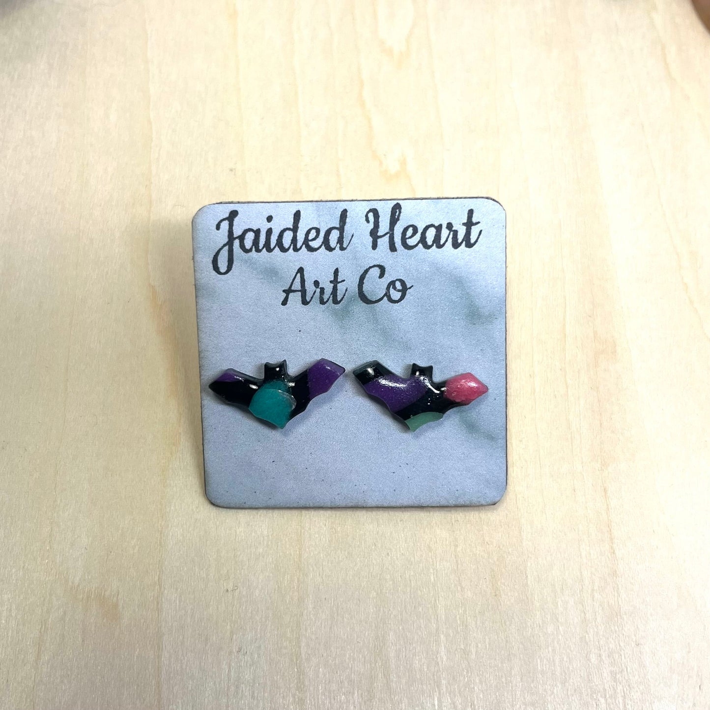 Stained Glass Bat Stud Earrings