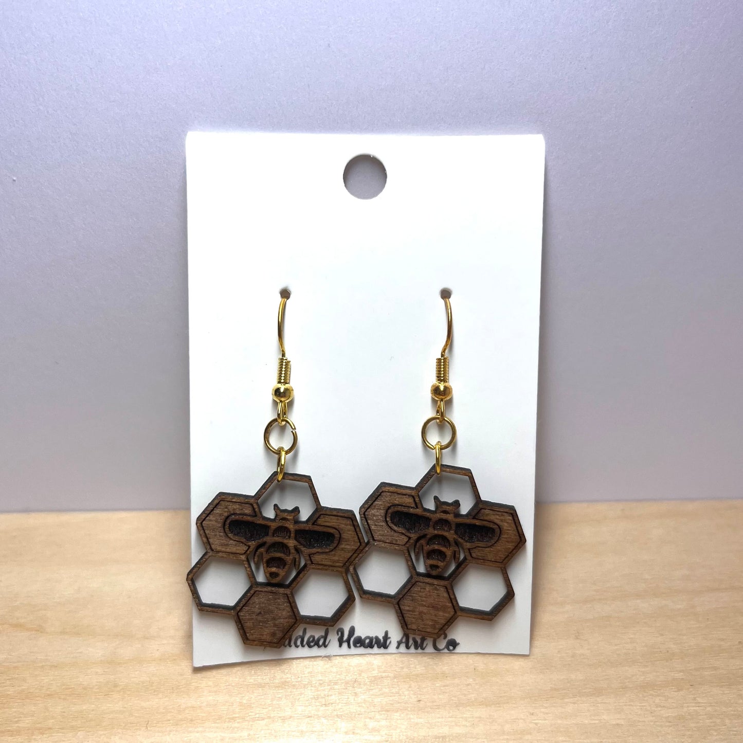 Honeycomb Wooden Dangle Earrings