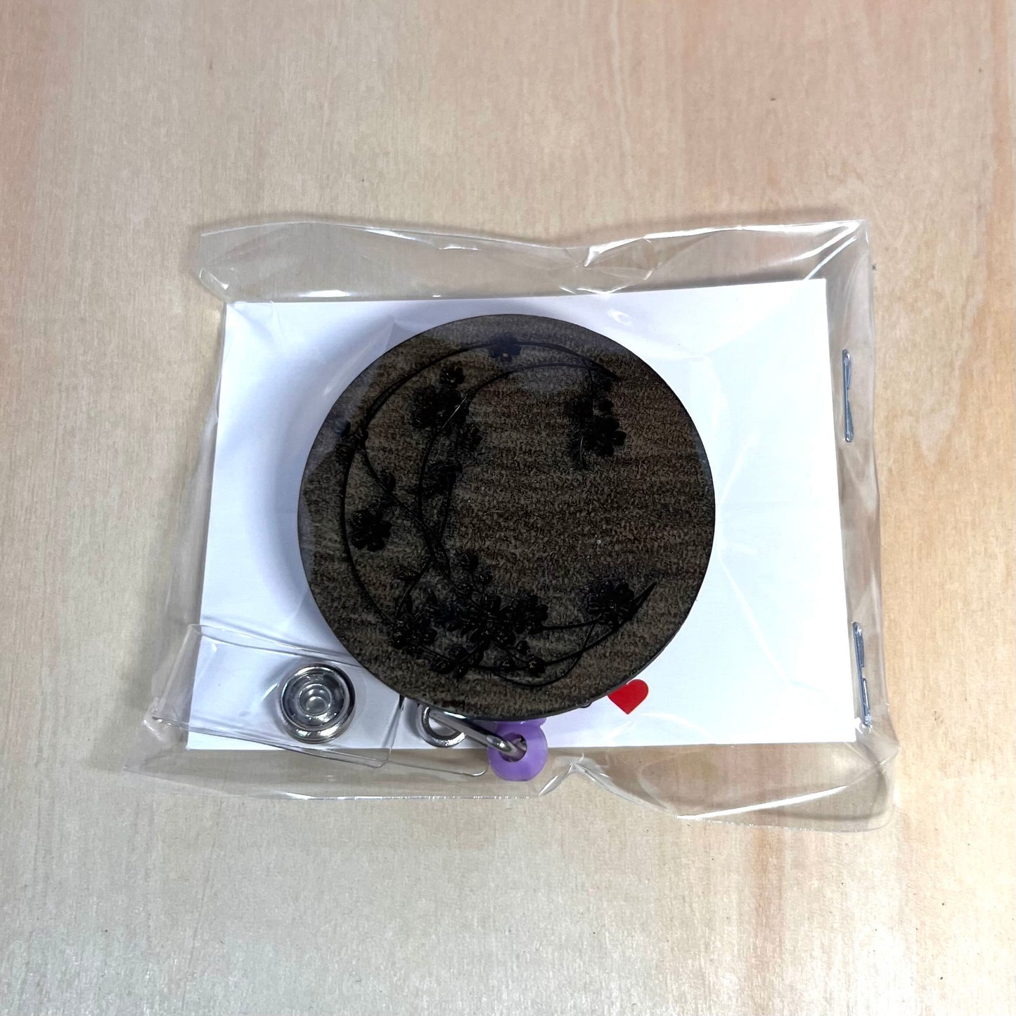 Moon & Flowers Engraved Badge Reel
