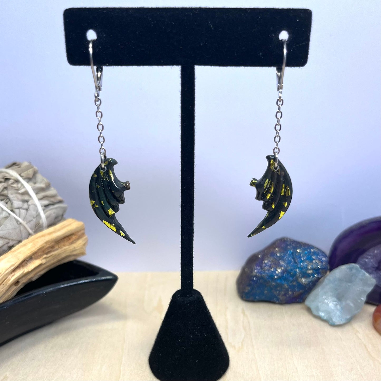 Golden Ember Dragon Wing Dangle Earrings