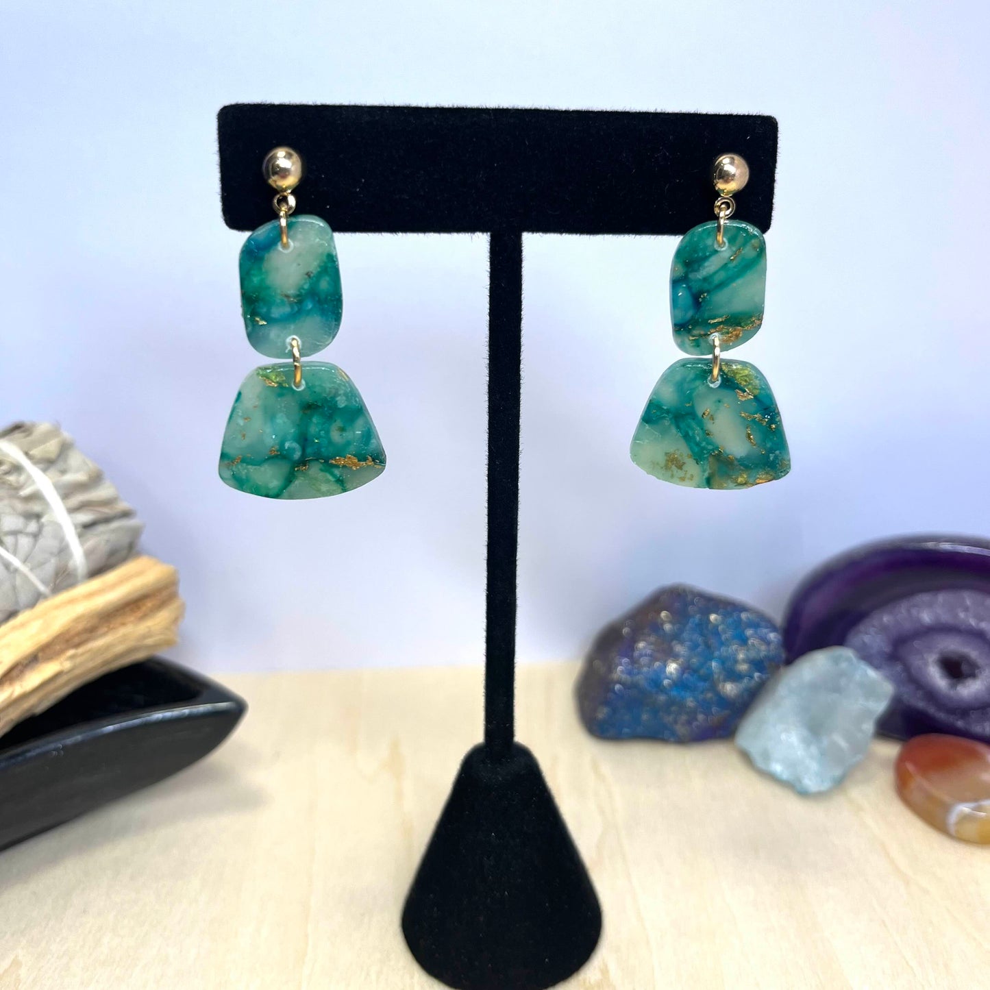 Faux Jade Duo Dangle Earrings