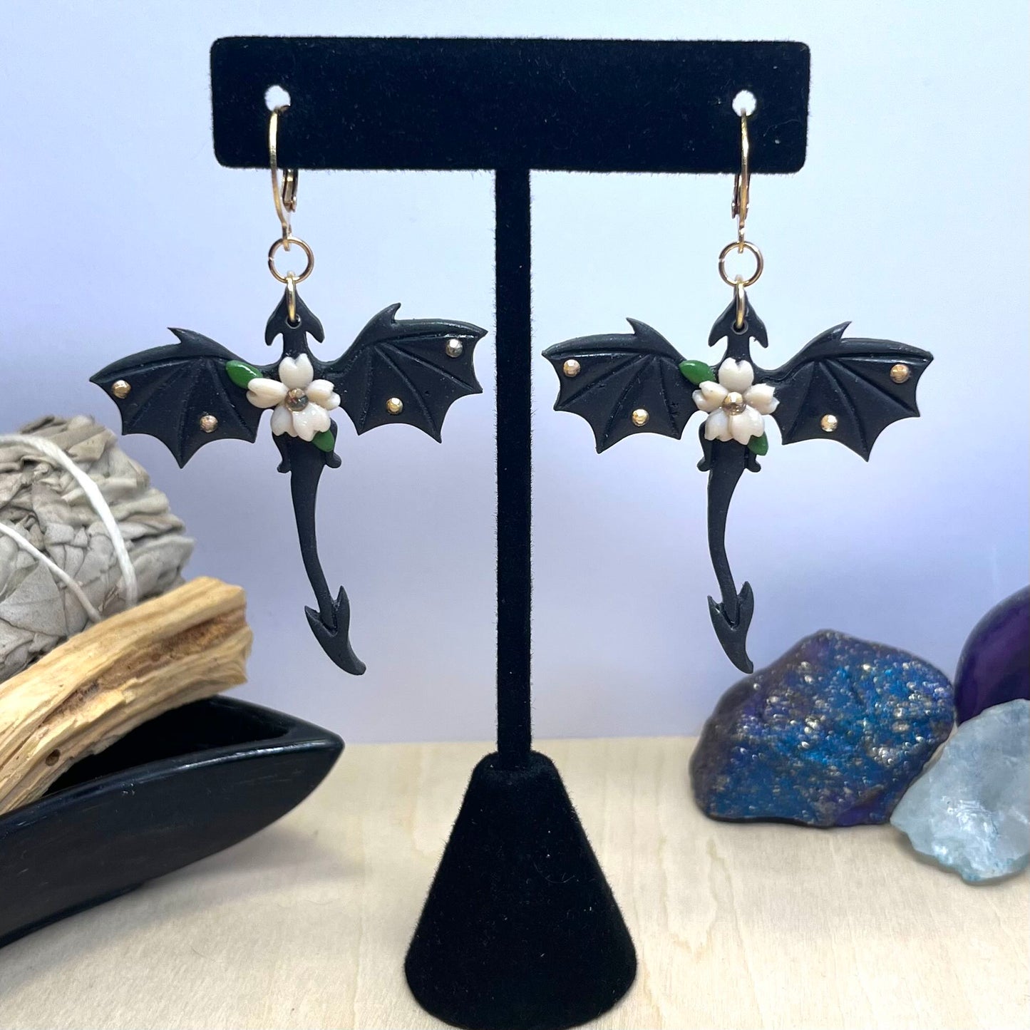 Midnight Garden Dragon Dangle Earrings