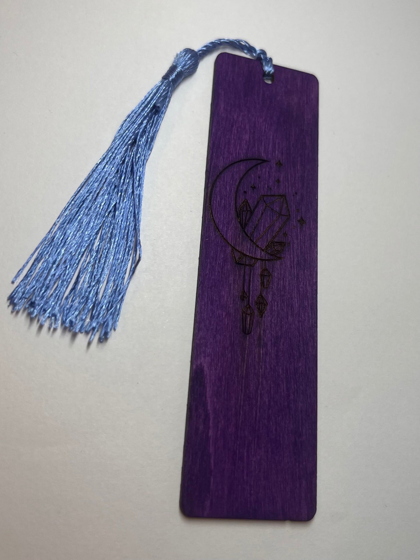 Moon & Crystals Engraved Wooden Bookmark