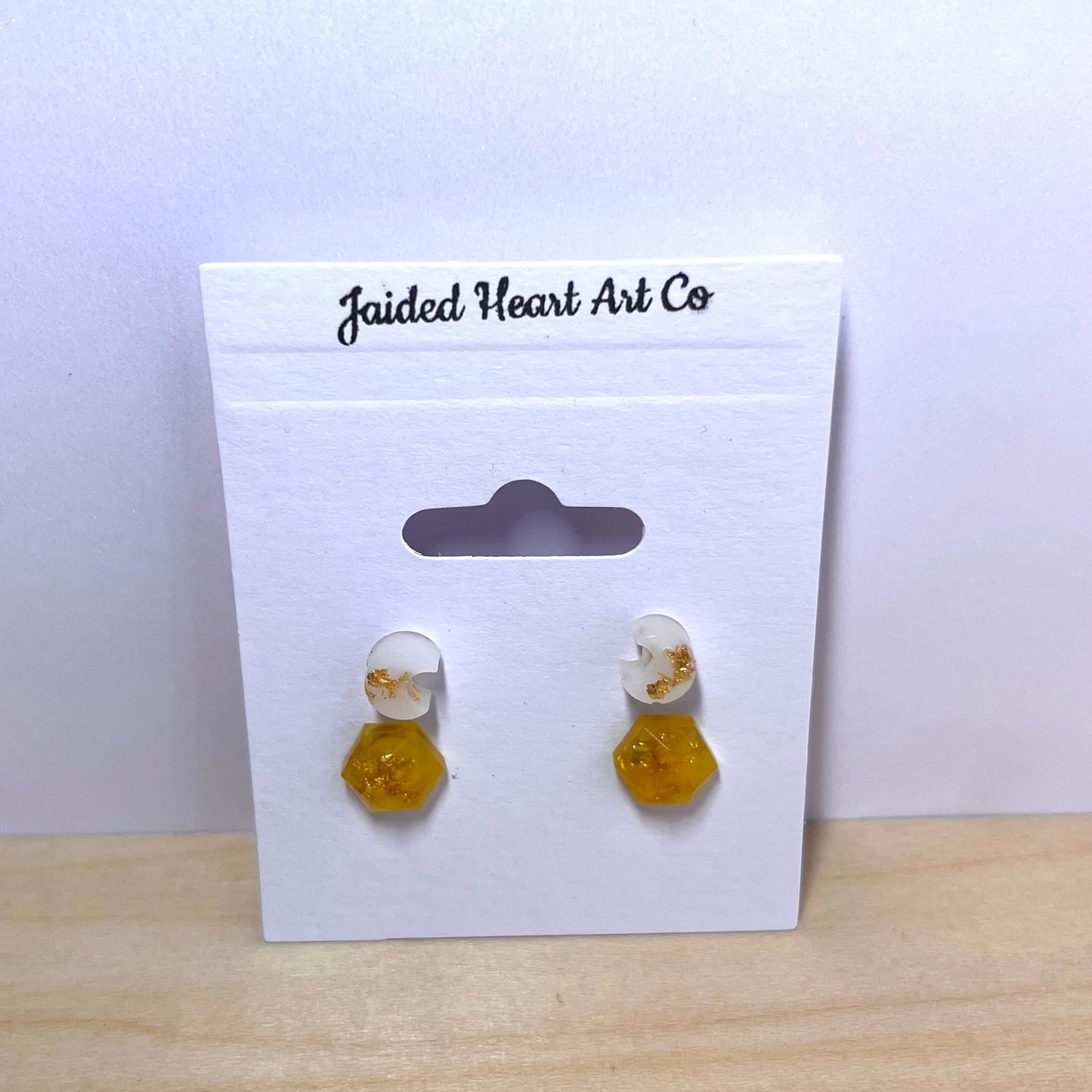 Moon & Hexagons Stud Earrings Set Hypoallergenic Stainless Steel