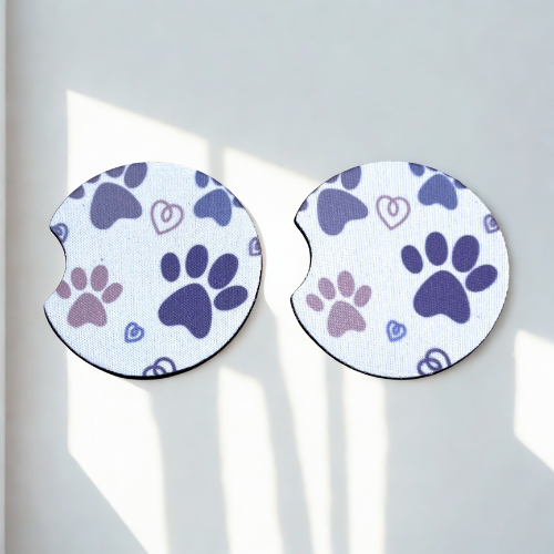 Purple & Pink Puppy Paws Car Coasters