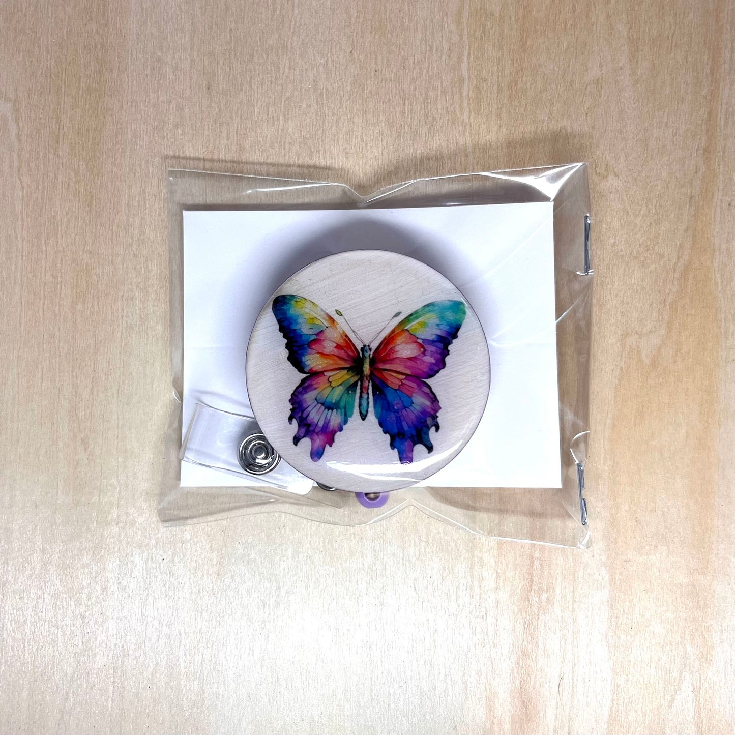 Rainbow Watercolor Butterfly Badge Reel