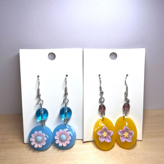 3D Beaded Flower Dangle Earrings