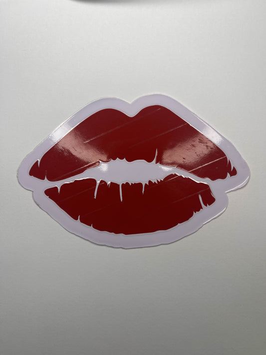 Vinyl Decal Kiss Mark- Rainbow Striped / Red