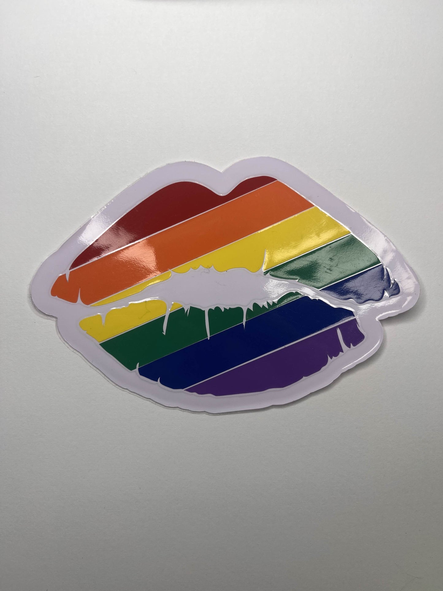 Vinyl Decal Kiss Mark- Rainbow Striped / Red