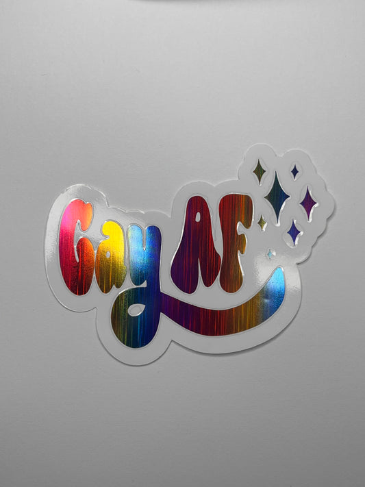 Vinyl Decal Gay Af- Holographic Rainbow / Hot Pink
