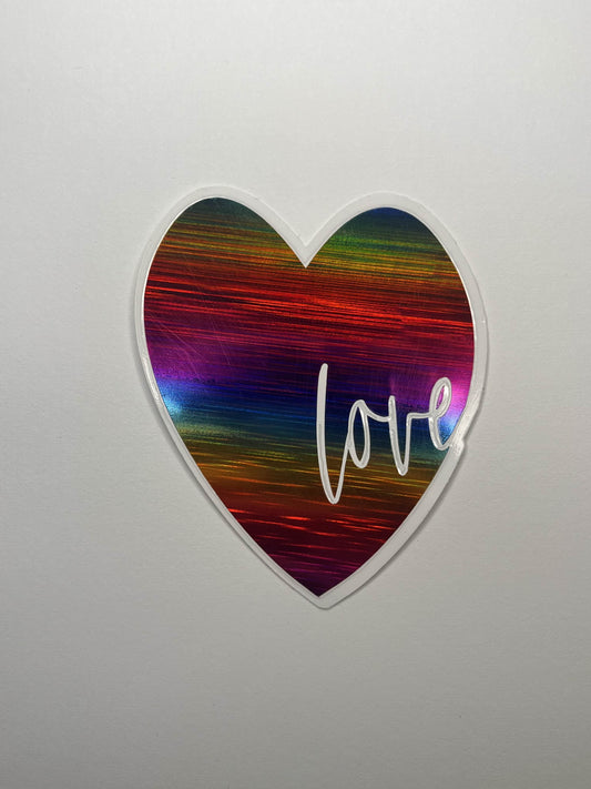 Vinyl Decal Love Heart- Holographic Rainbow / Black
