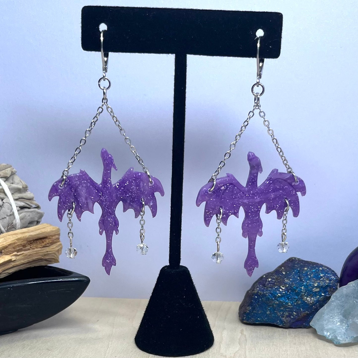 Adorned Amethyst Dragon Dangle Earrings