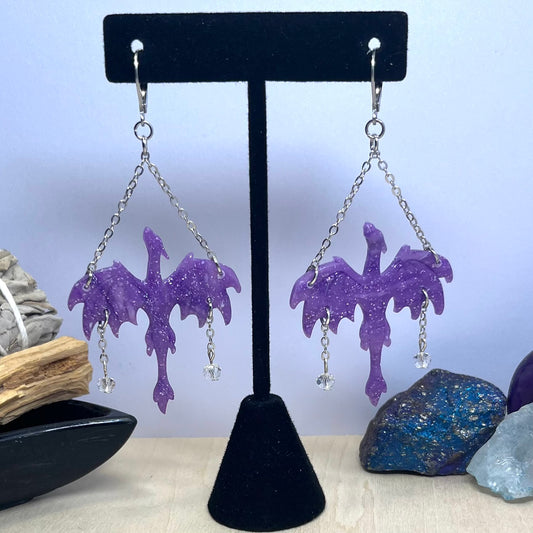 Adorned Amethyst Dragon Dangle Earrings