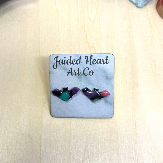 Stained Glass Bat Stud Earrings