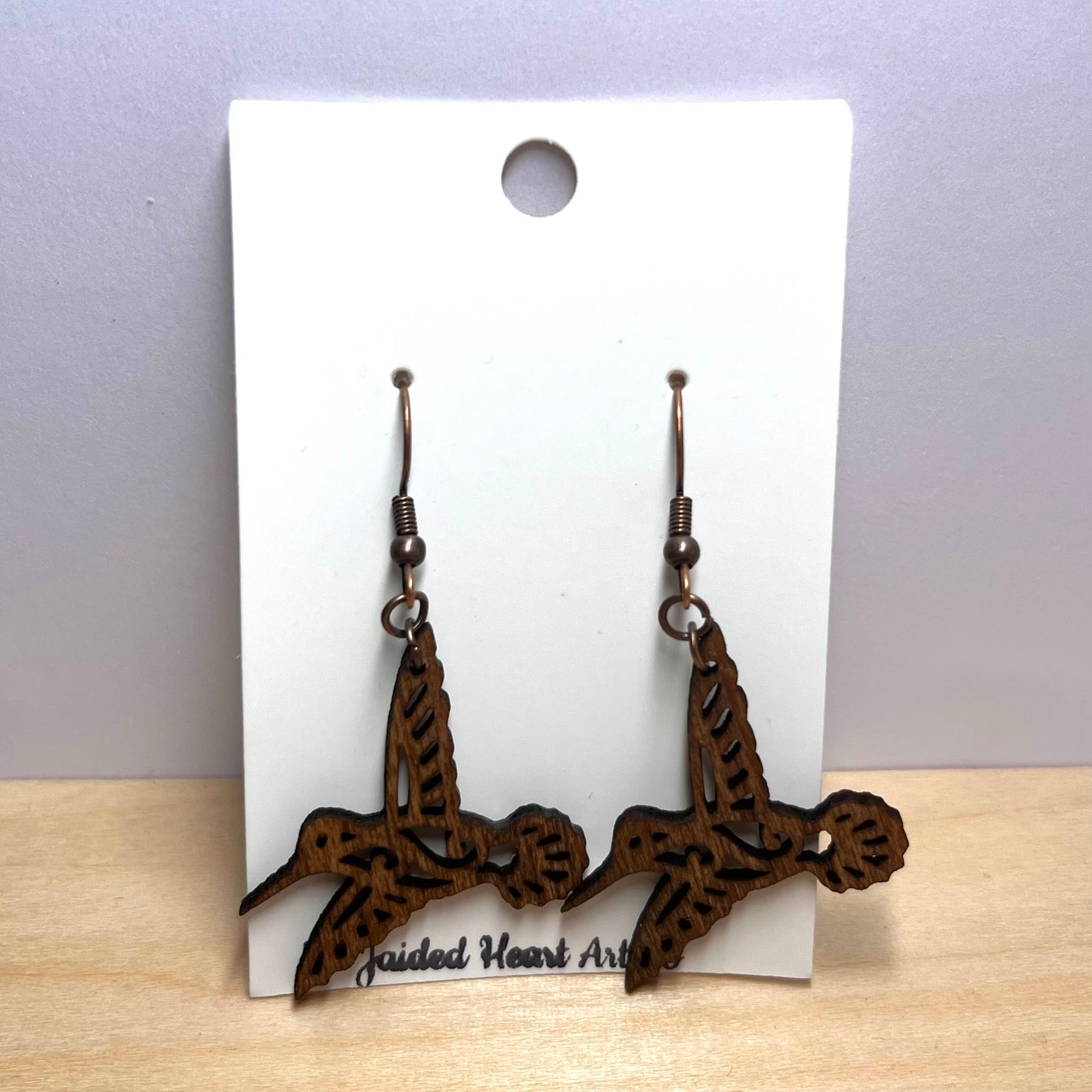 Hummingbird Wooden Dangle Earrings