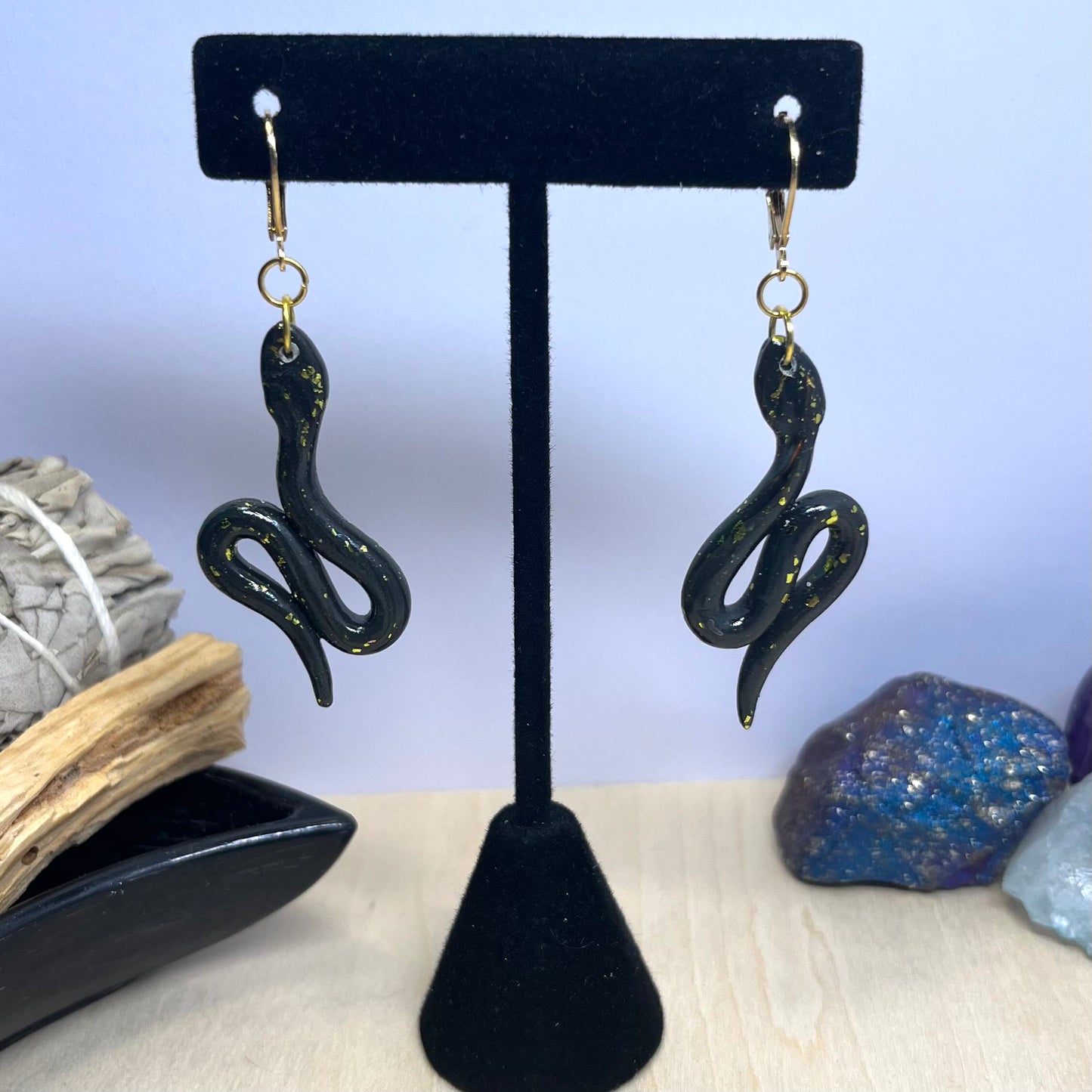 Charred Gold Snake Dangle Earrings