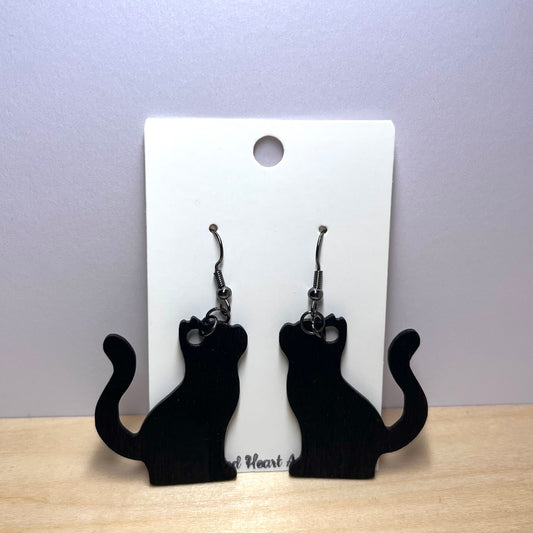 Black Cat Wooden Dangle Earrings