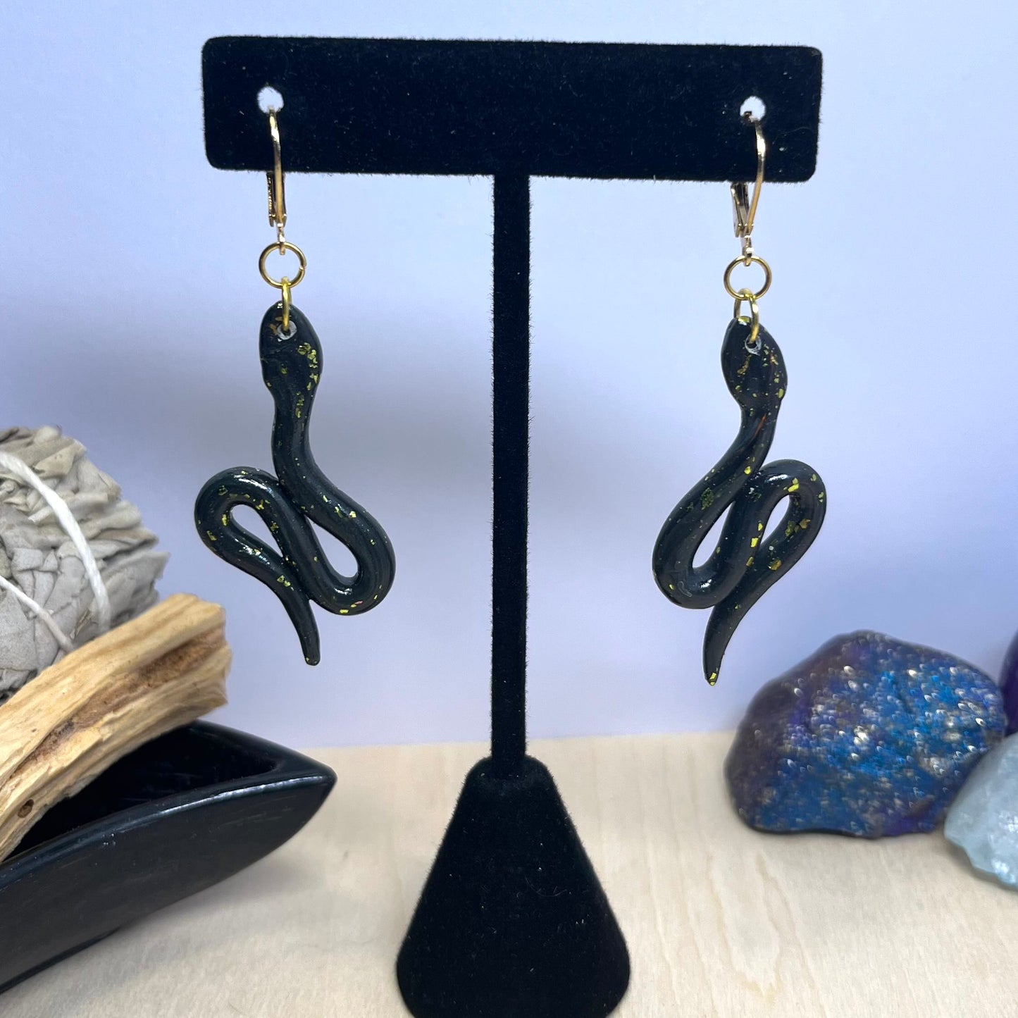 Charred Gold Snake Dangle Earrings