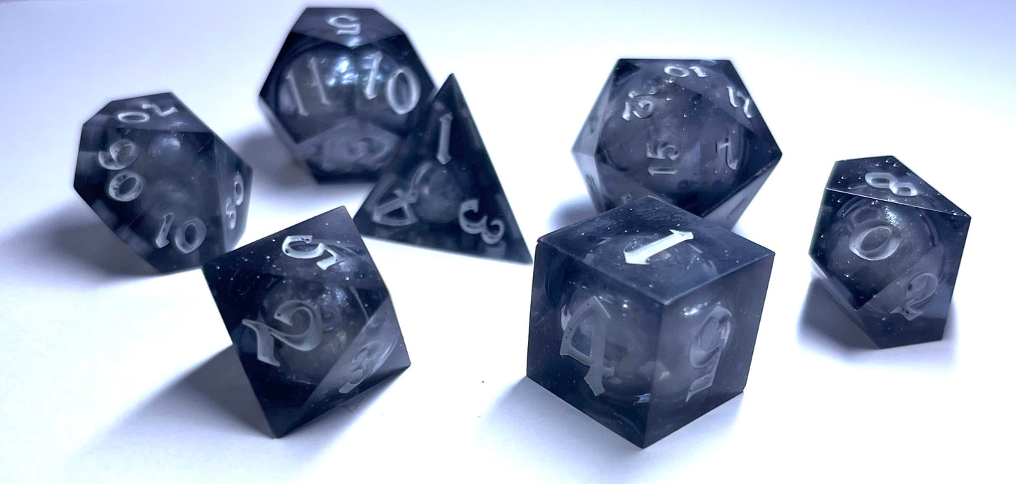 Sharp Edge Tabletop Game Dice Set Of 7 LIQUID CORE - Diamond Dust