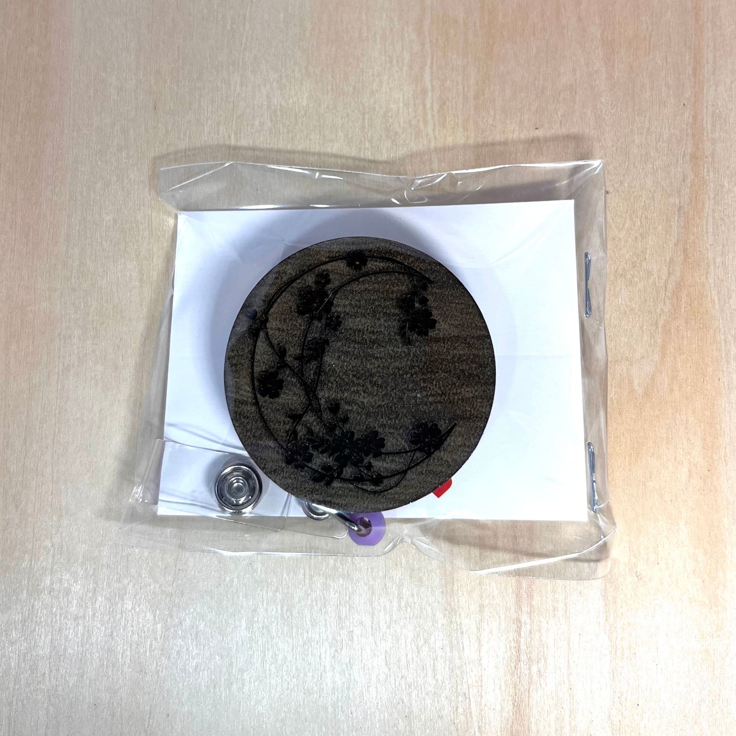 Moon & Flowers Engraved Badge Reel