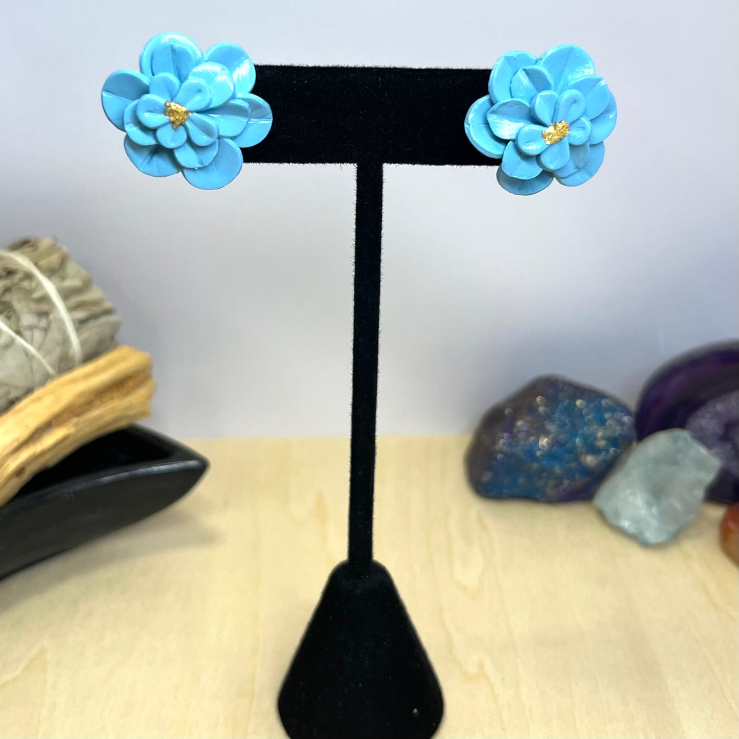 Blue Flax Flower Stud Earrings