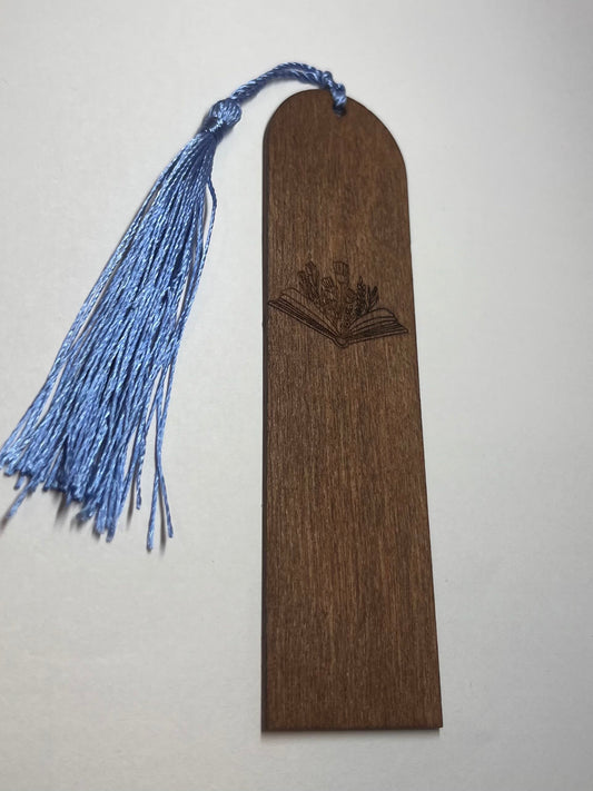 Flower Blooming Book Engraved Wooden Bookmark