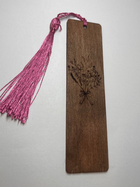 Flower Bouquet Engraved Wooden Bookmark