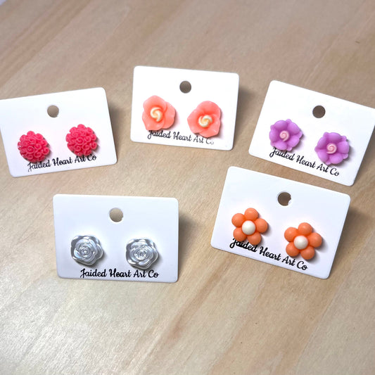 3D Flower Stud Earrings Hypoallergenic Stainless Steel