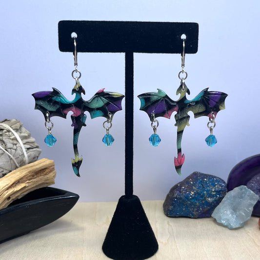 Stained Glass Dragon Dangle Earrings