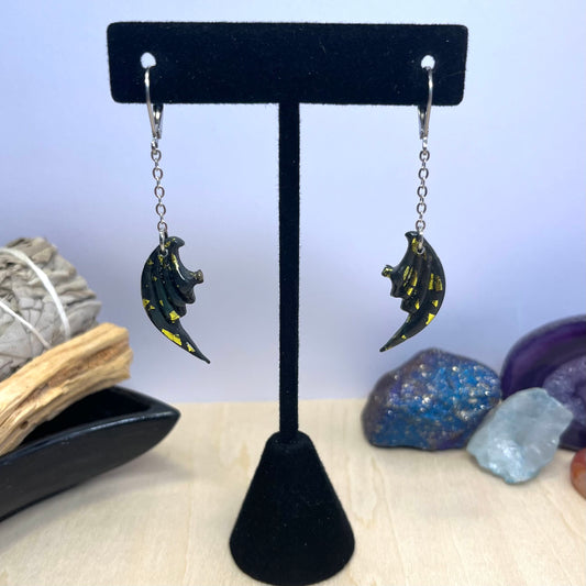 Golden Ember Dragon Wing Dangle Earrings