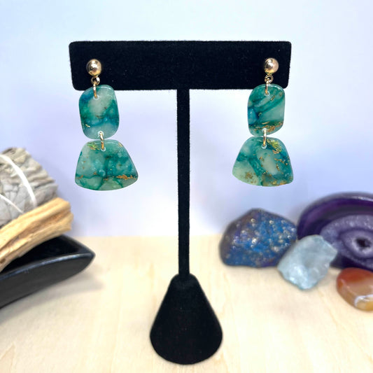 Faux Jade Duo Dangle Earrings