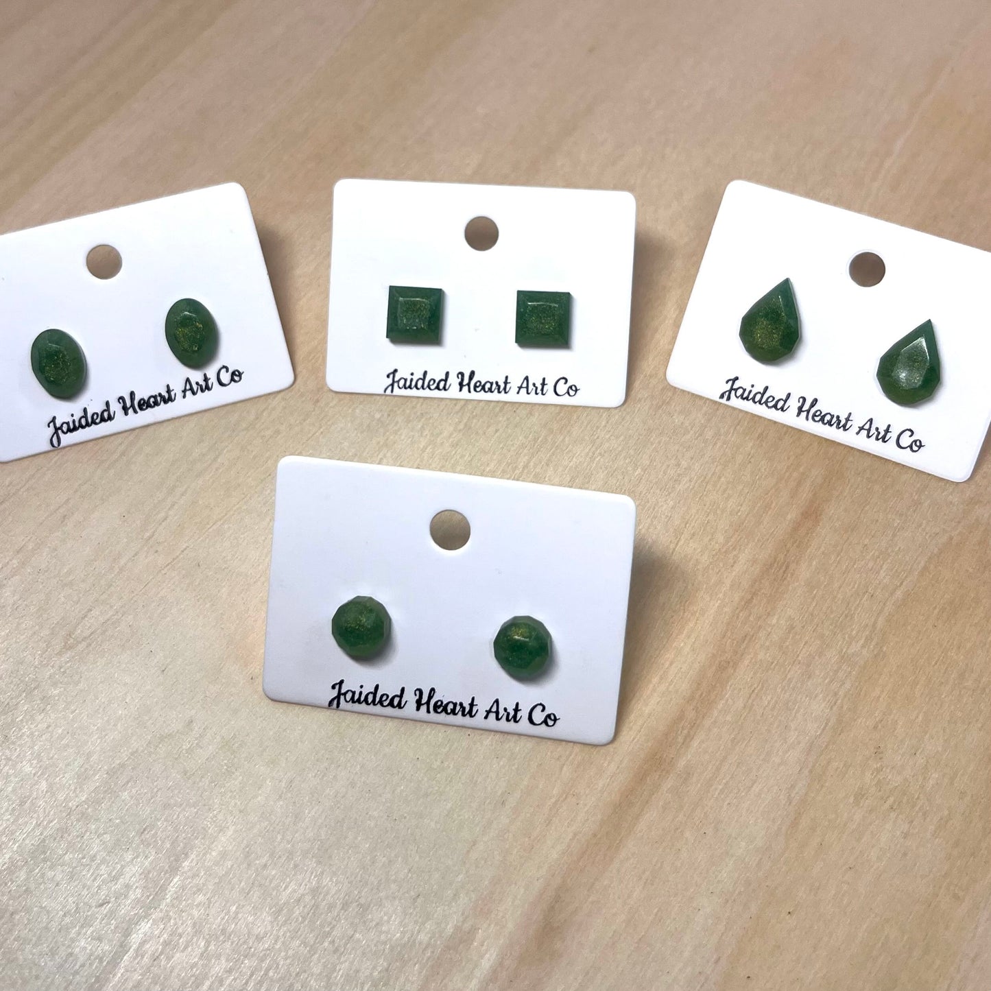 Shimmery Emerald Stud Earrings Hypoallergenic Stainless Steel