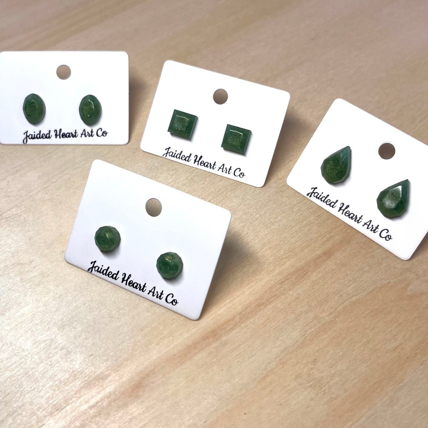 Shimmery Emerald Stud Earrings Hypoallergenic Stainless Steel