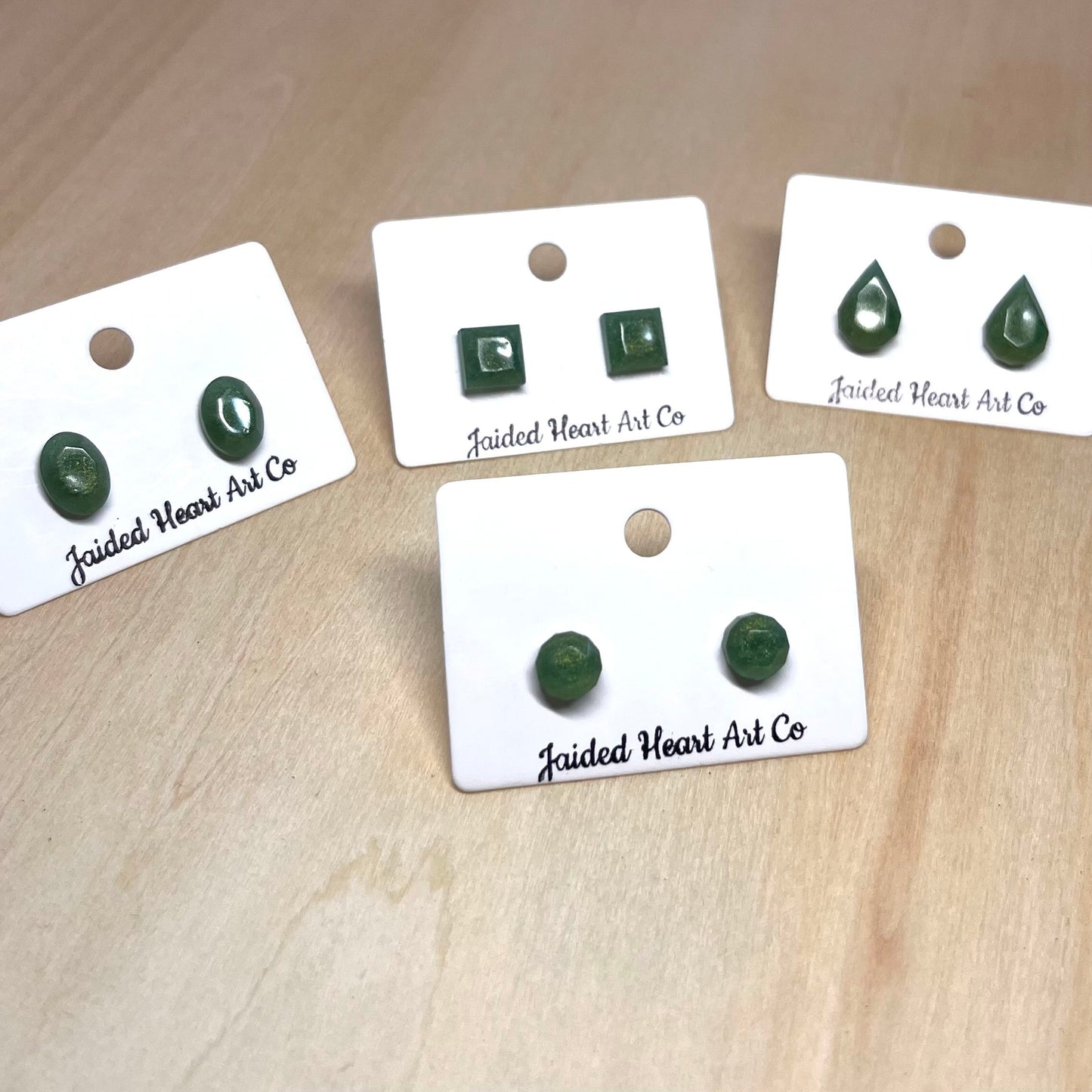 Shimmery Emerald Stud Earrings Hypoallergenic Stainless Steel