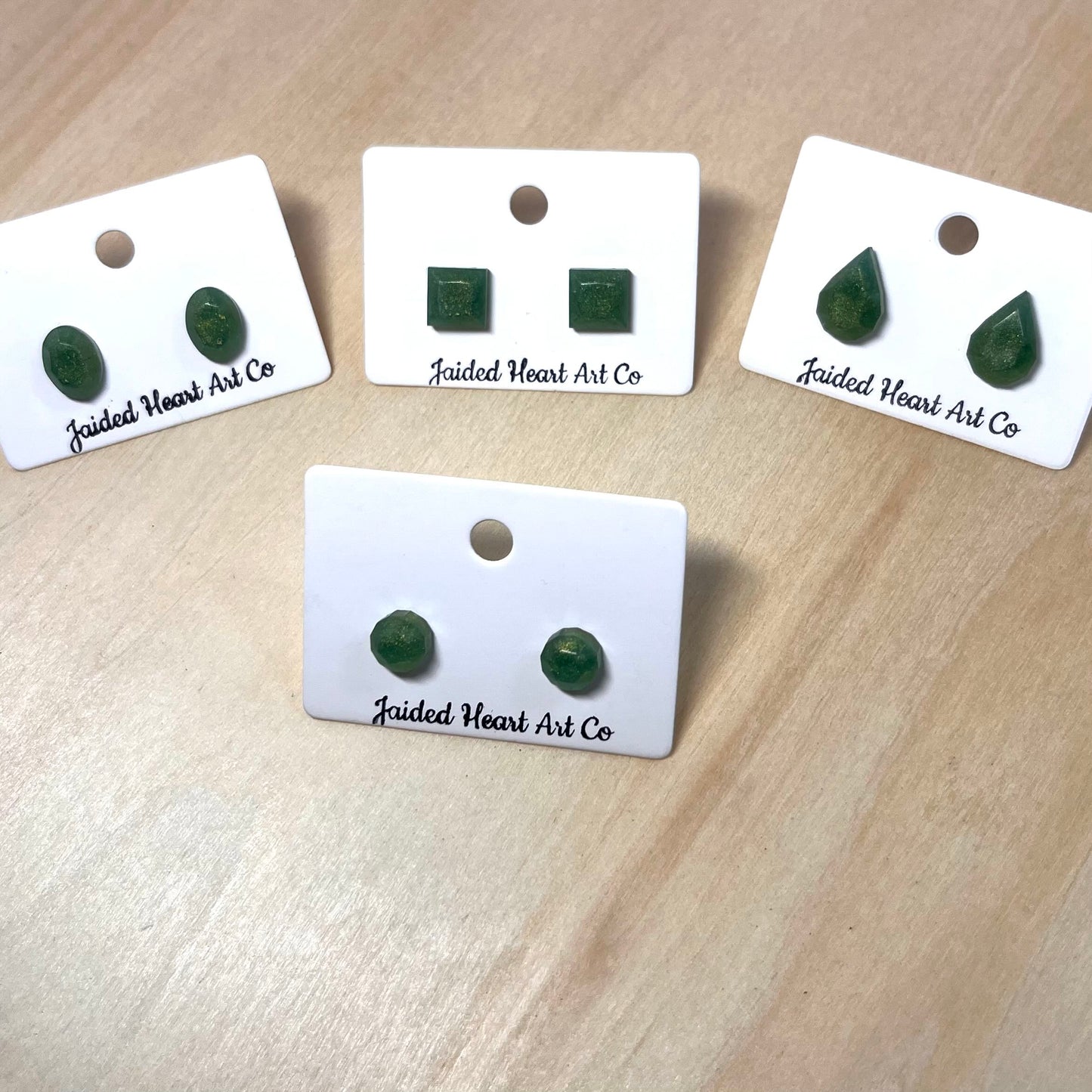 Shimmery Emerald Stud Earrings Hypoallergenic Stainless Steel