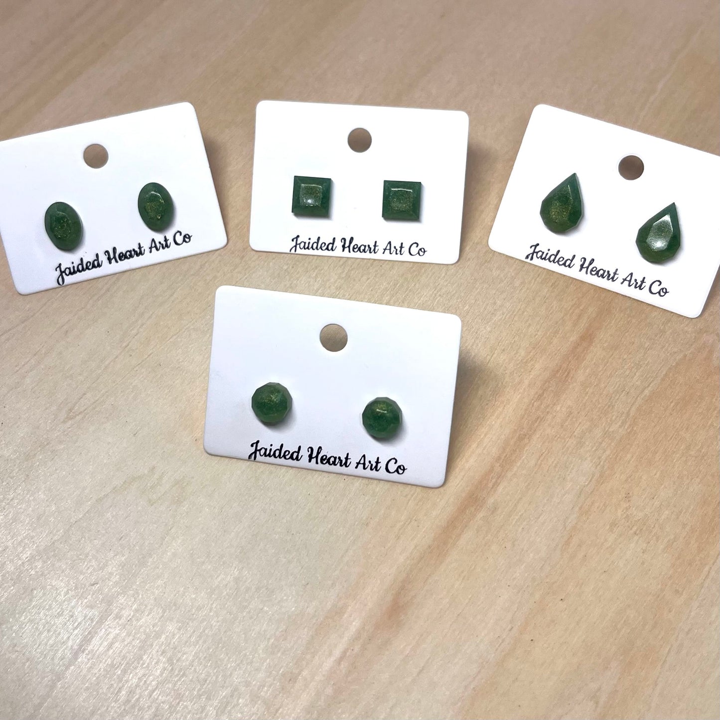 Shimmery Emerald Stud Earrings Hypoallergenic Stainless Steel