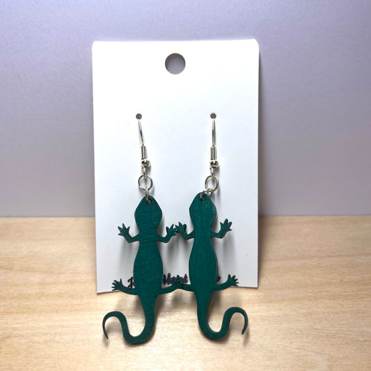 Gecko Wooden Dangle Earrings