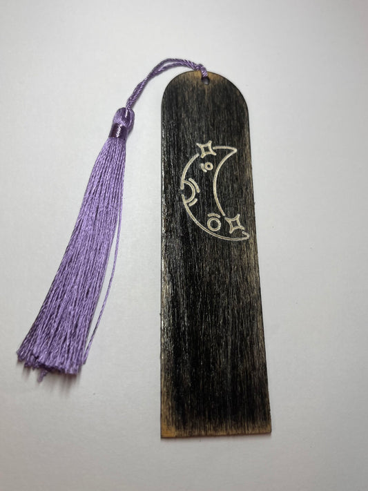 Crescent Moon Engraved Wooden Bookmark