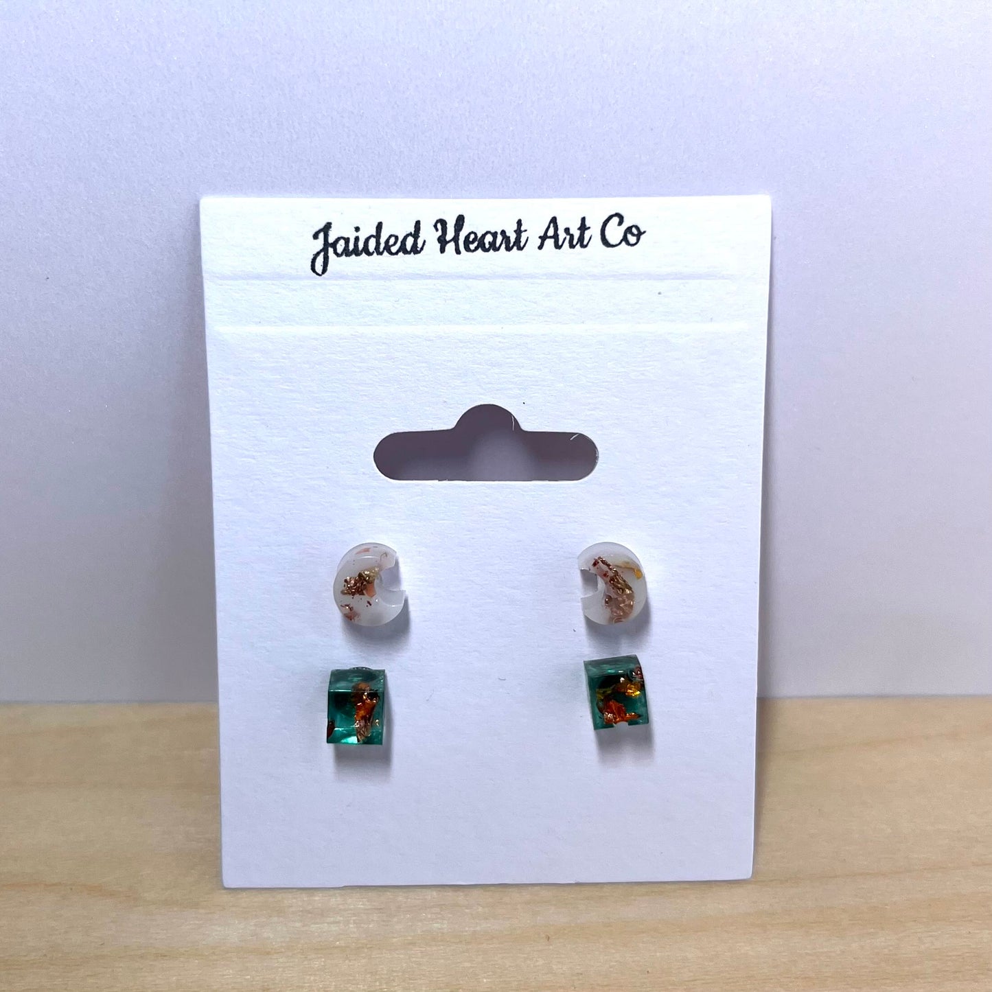 Moon & Squares Stud Earrings Set Hypoallergenic Stainless Steel