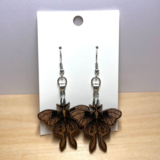 Moth Wooden Dangle Earrings