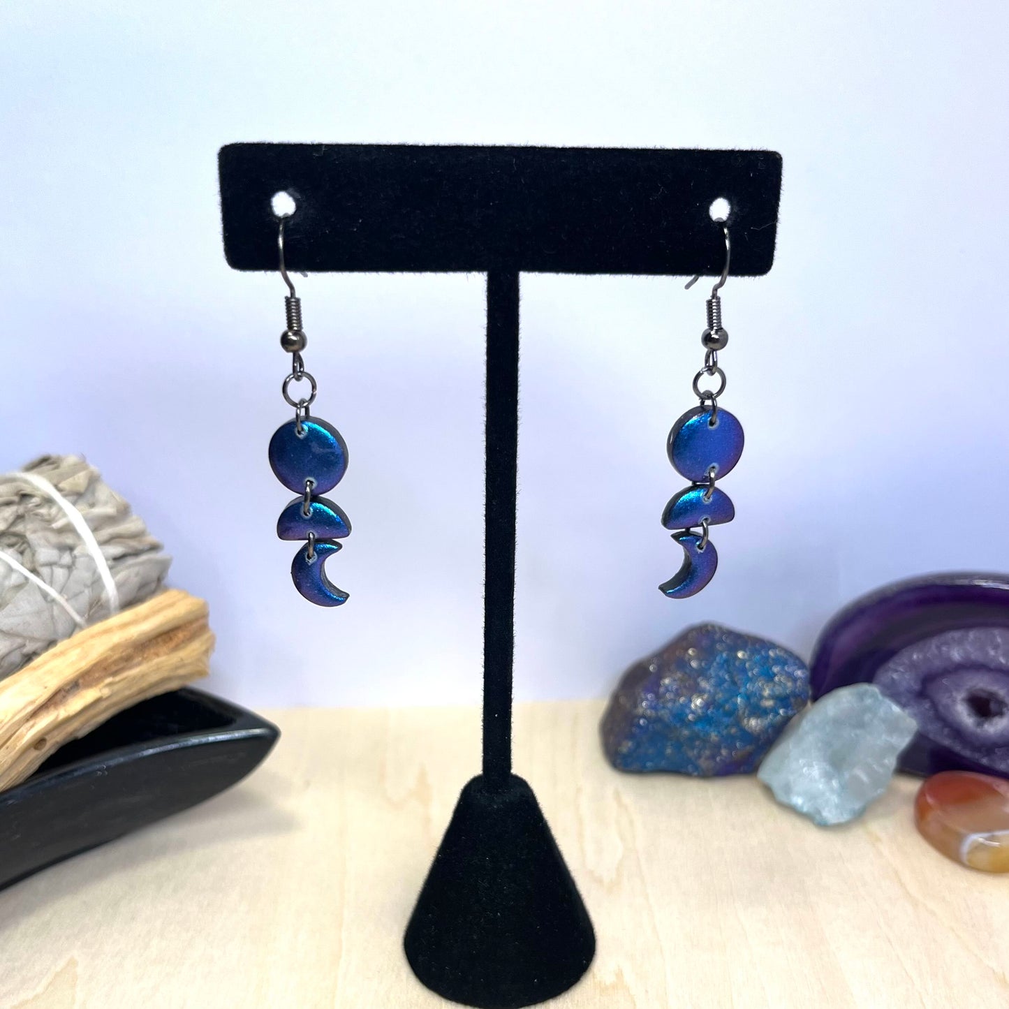 Stacked Moon Phase Dangle Earrings