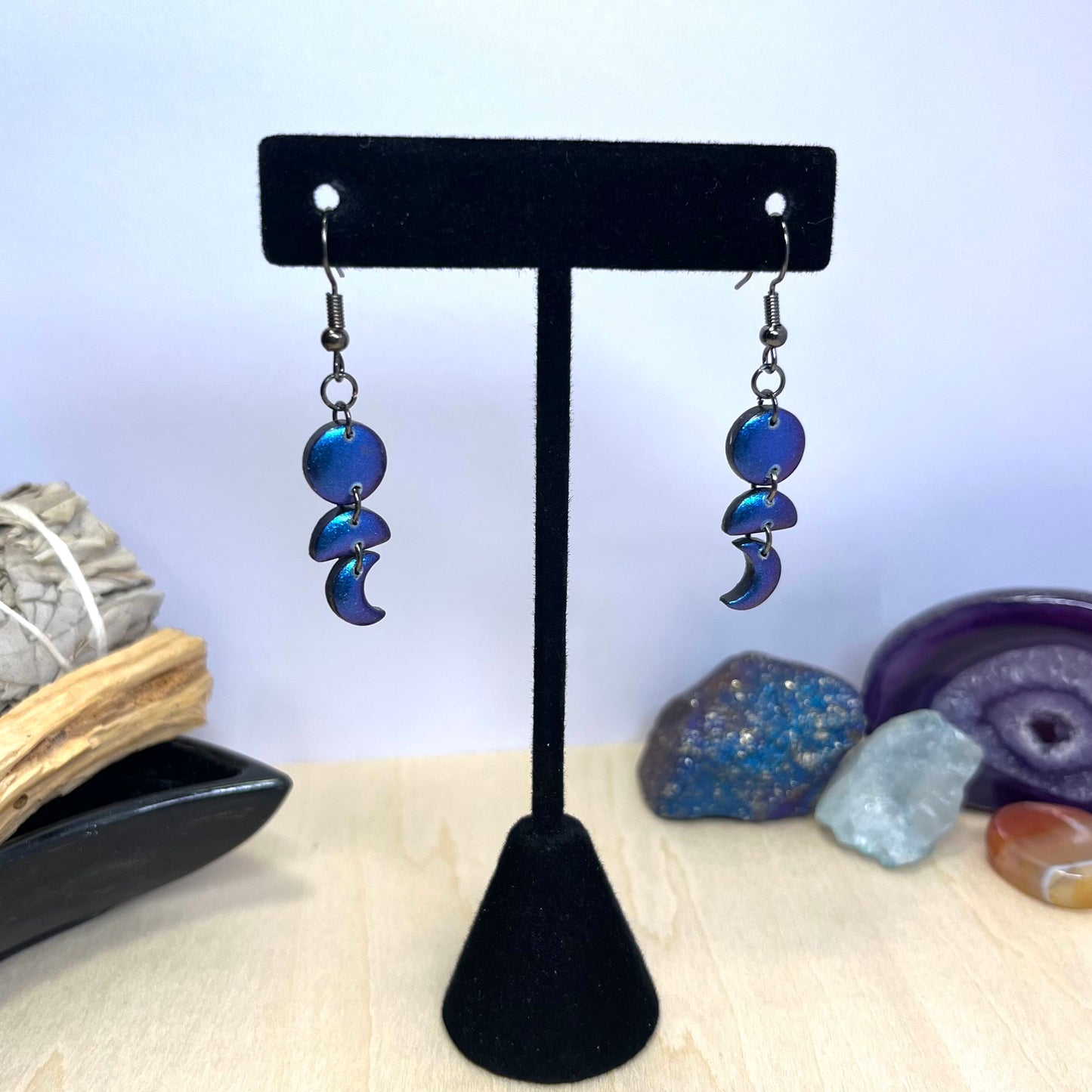 Stacked Moon Phase Dangle Earrings