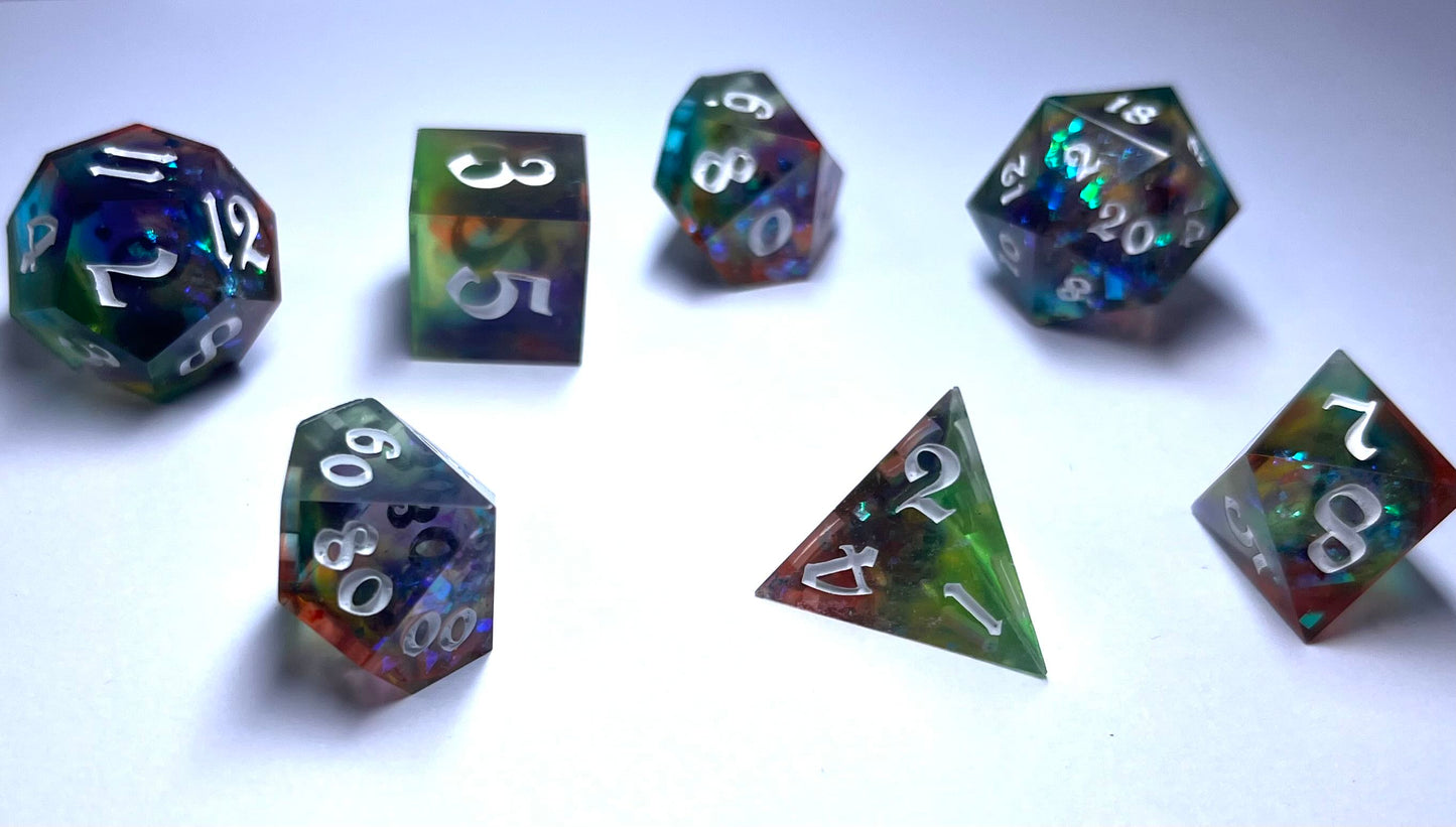 Sharp Edge Tabletop Game Dice Set Of 7 - Rainbow Prism