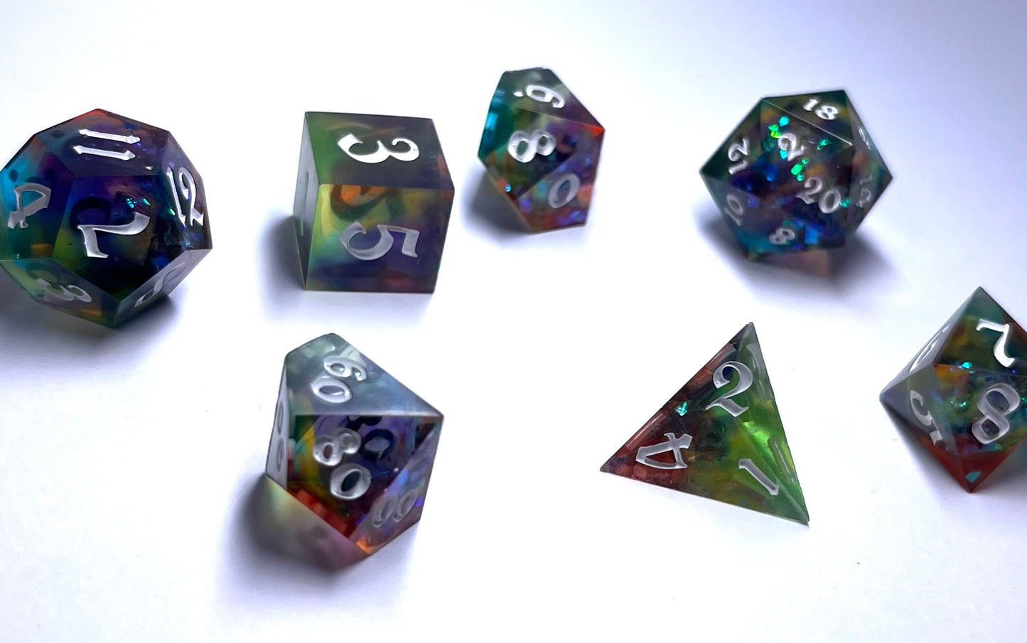 Sharp Edge Tabletop Game Dice Set Of 7 - Rainbow Prism