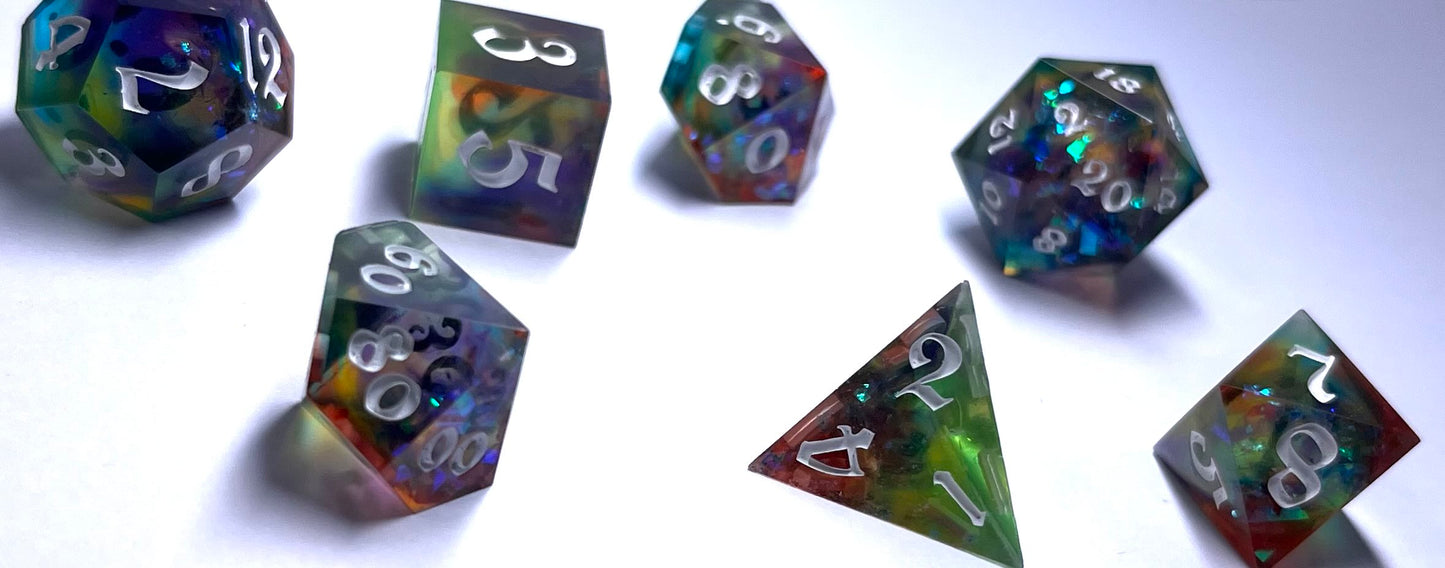 Sharp Edge Tabletop Game Dice Set Of 7 - Rainbow Prism