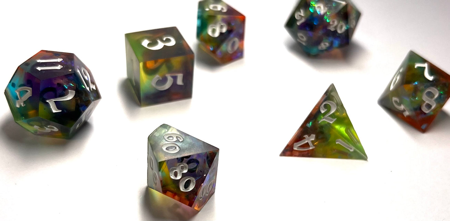 Sharp Edge Tabletop Game Dice Set Of 7 - Rainbow Prism