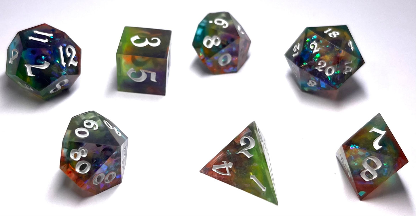 Sharp Edge Tabletop Game Dice Set Of 7 - Rainbow Prism