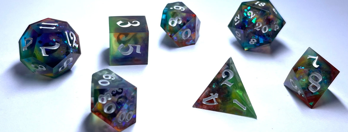 Sharp Edge Tabletop Game Dice Set Of 7 - Rainbow Prism