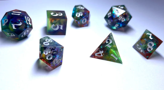 Sharp Edge Tabletop Game Dice Set Of 7 - Rainbow Prism