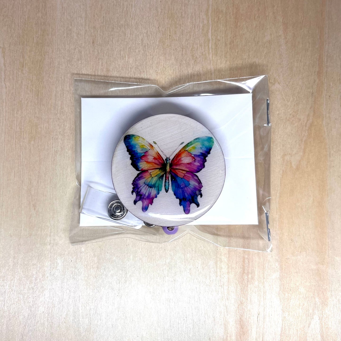 Rainbow Watercolor Butterfly Badge Reel